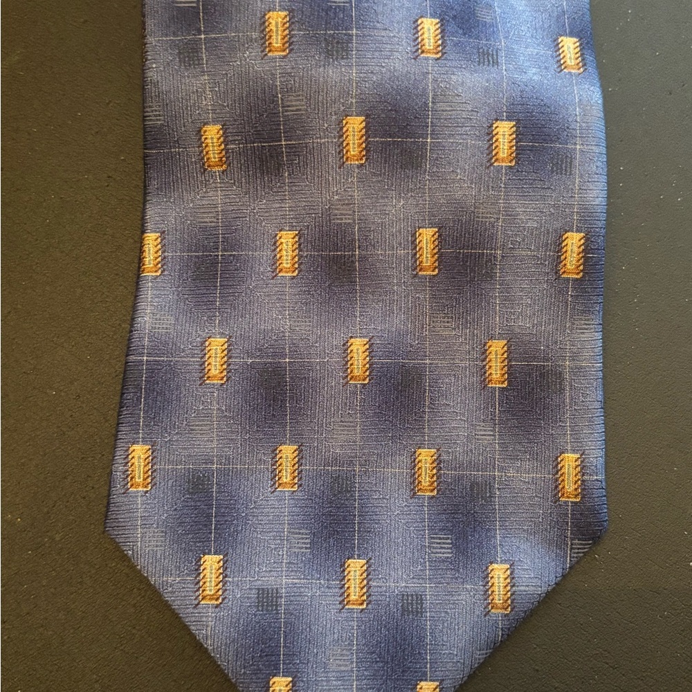 Christian Dior Monsieur Silk Blue and Gold Patterned Tie